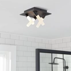 Habitat Metal 4 Light LED Bathroom Flush Ceiling Light-Black
