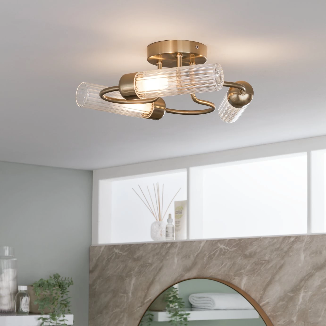 Habitat Ribbed Metal 3 Light Bathroom Ceiling Light - Gold 1 Habitat Ribbed Metal 3 Light Bathroom Ceiling Light - Gold