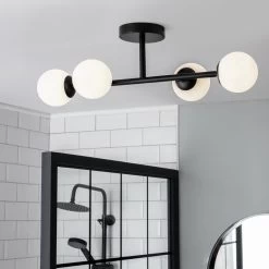 Habitat Opal Metal Bathroom Flush Ceiling Light - Black