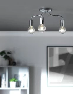Habitat Rayner Steel 3 Light LED Flush Ceiling Light -Chrome -Habitat Store 8113621 R Z002C