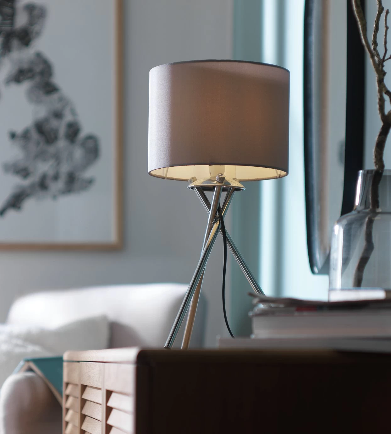 Habitat Tripod Table Lamp - Grey And Chrome 2 Habitat Tripod Table Lamp - Grey And Chrome - Image 2