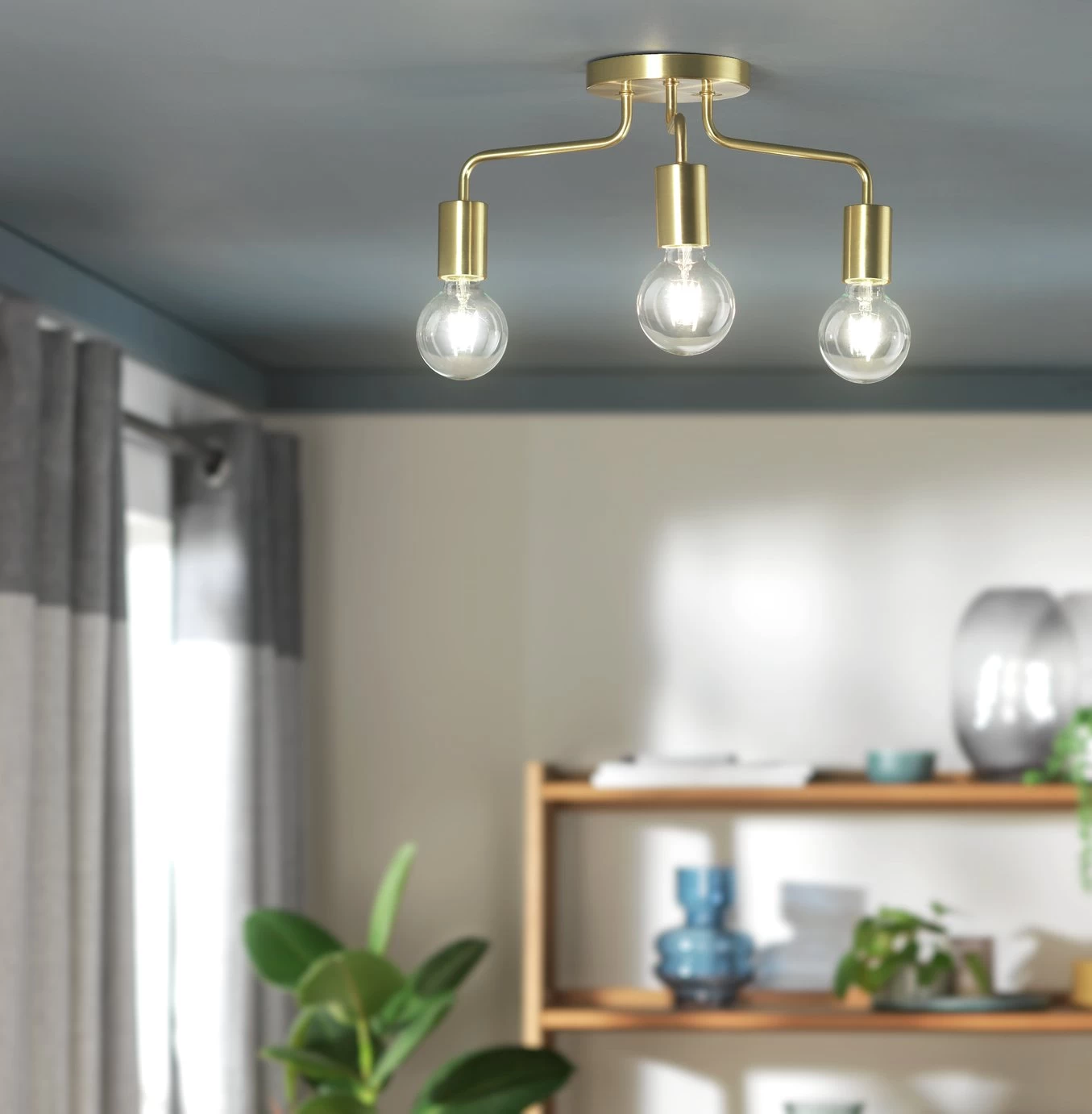 Habitat Rayner Steel 3 Light LED Flush Ceiling Light - Brass 7 Habitat Rayner Steel 3 Light LED Flush Ceiling Light - Brass - Image 7