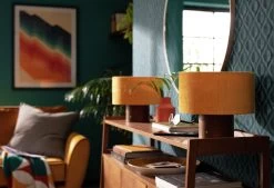 Habitat Corduroy Touch Table Lamp - Mustard & Walnut -Habitat Store 9582275 R Z002C