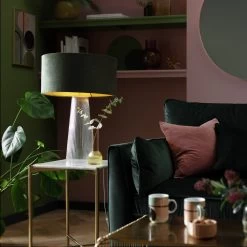 Habitat Gaia Velvet & Foil 40cm Drum Shade - Chive -Habitat Store 9602564 R Z003C